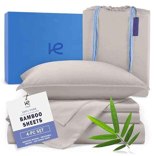 Kickoff Viscose Bamboo Sheets California King Size 4-pc 100% Organic Bamboo Viscose Bed Cooling Sheets Cal King Set Cool Bedding for hot Sleepers Sheet Set - Gift Ready Packaging (Light Grey, CK)