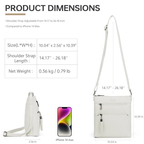 Kiss Sea Womens Crossbody Purse Leather Travel Crossbody Bag with Tassel and Adjustable Strap White - Thumbnail 5