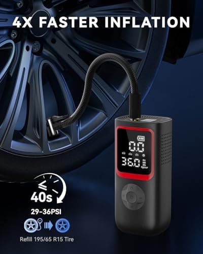 Tire Inflator Portable Air Compressor - 150PSI Portable Tire Inflator with Pressure Gauge, 4X Faster Portable Air Compressor for Car Tires, Air Pump with LED Light for Car, Motorcycle, Bike - Thumbnail 2