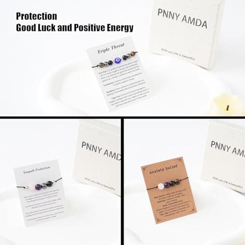 PNNY AMDA Protection Bracelets for Women: Black Obsidian Tourmaline Hematite Evil Eye Beaded Bracelets – Anxiety Bracelet for Women Men Courage Gifts - Thumbnail 4