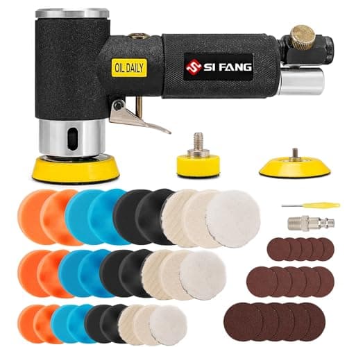 SI FANG 1'' 2'' 3'' Mini Random Orbital Air Sander Kit, High Speed Pneumatic DA Sanders Polisher for Auto Body Work, Includes 27Pcs 1/2/3in Polishing Sponge & Wool Pads, 15Pcs Sandpapers (Black) - Image 1