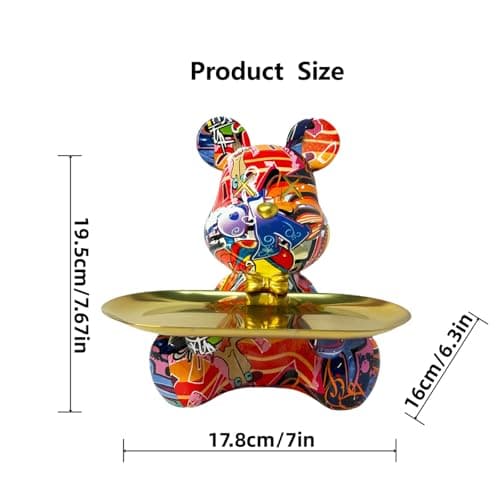 Coniuty Abstract Graffiti Bear Statue with Tray for Candy and Accessory, Eclectic Resin Animal Sculpture Home Decor for Living Room, Office on Table, Shelf and Cabinet (A) - Thumbnail 2