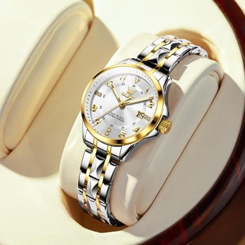 OLEVS Watch Women Gold and Silver Womens Watch Dainty Small Wrist Ladies Female Watches for Women Elegant Two Tone Water Resistant Analog Large Face Women's Watches Relojes para Mujer - Thumbnail 4