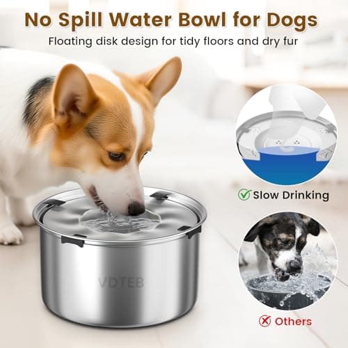 VDTEB Dog Water Bowl 1.5Gal Stainless Steel No Spill Water Bowl for Dogs, 5.6L Large Capacity Spill Proof Slow Drinking Dog Water Feeder with Anti-Slip for Medium Large Messy Drinkers - Thumbnail 2