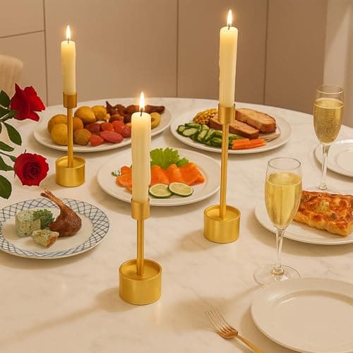 YUMORE 6 Packs Small Taper Candle Holders Candlestick Holder Stable Base Stand Holders for Dining Table Wedding Centerpiece (Gold) - Thumbnail 6