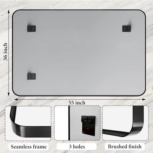 55X36 Inch Black Metal Framed Bathroom Mirror for Wall, Matte Vanity Mirror Farmhouse for Over Sink, Large Rounded Rectangle Mirror, Anti-Rust, Shatter-Proof, Hangs Horizontally or Vertically - Thumbnail 3