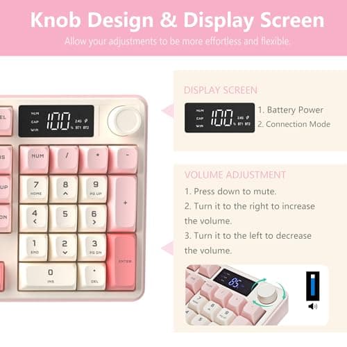 KimHong Wireless Keyboard, Quiet Keyboard for Work, Creamy Keyboard with Number Pad, RGB Gaming Keyboard, Tri-Mode BT5.0/2.4GHz/USB-C, 98 Keys, for PC, Mac, Gaming Console - Thumbnail 4