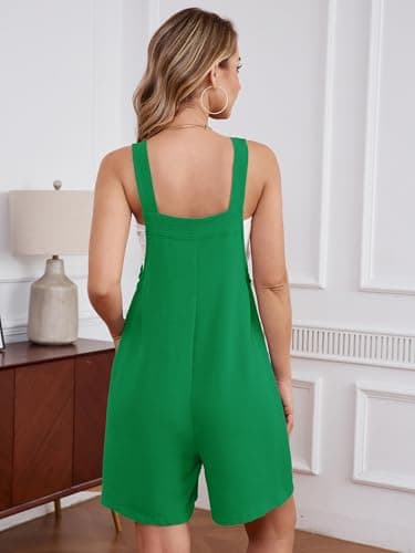 Heymoments Short Overalls Jumpsuits Rompers for Women Green X-Large Casual Maternity Summer Comfy Ladies Loose Fit Dressy Wide Leg One Piece Sleeveless Grils Bib Baggy Pants with Pockets - Thumbnail 4