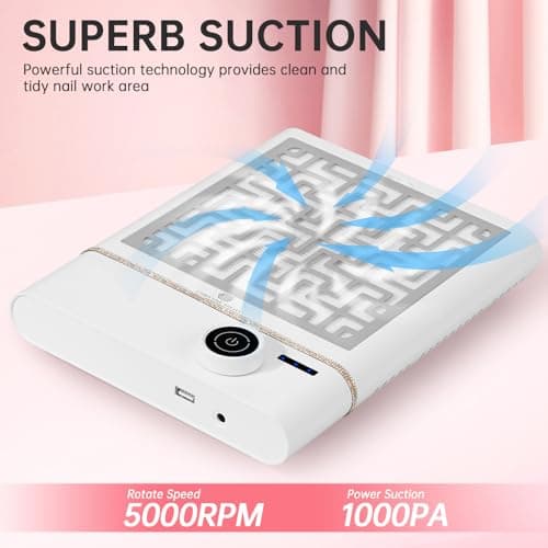 CHRISTINE SHELLY Nail Dust Collector, Bling Diamond Cordless Rechargeable 5000RPM Vacuum Nail Tech Fan Extractor, Professional Nail Duster Suction, Low Noise, Salon&Home - Thumbnail 5