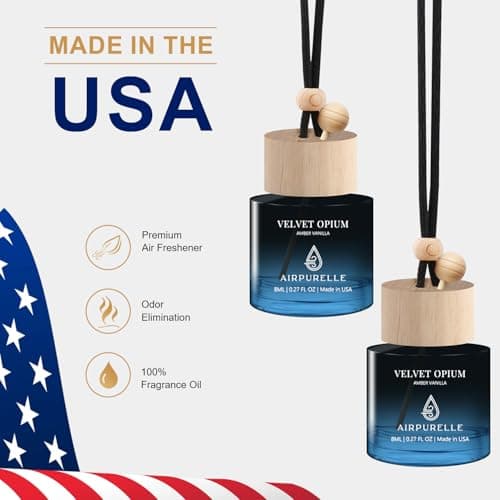 Car Air Freshener Hanging 2 Pack Car Fresheners Diffuser - Amber Vanilla Car Scents Essential Oil Air Diffuser, 45+ days Long Lasting Fragrance Air Fresheners, Two 0.27 FL OZ/8ML Made in USA - Thumbnail 5