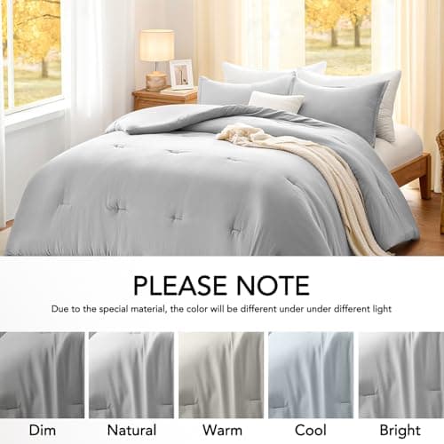 Quataly Queen Comforter Sets Lightgrey,3PCS Soft Lightweight Breathable Bedding Comforter Sets for All Season, Queen Size(90''×90'' Comforter & 2 Pillowcases) - Thumbnail 6