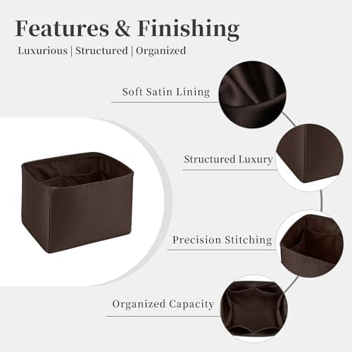 Purse Organizer Insert for Luxury Bag, Lightweight & Soft Satin Fabric with Pockets, Ideal for Travel, Shopping, and Daily Use, Multicolor Options, Fits Picotin 22(Chocolat, PC22) - Thumbnail 5