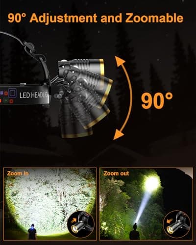 SKYFIRE Rechargeable Headlamp Motion Sensor, LED Super Bright Head lamp with 7500mAh Battery, Zoomable Adjustable Head Light for Cycling Camping Hiking - Dual Light Sources Yellow & White Light - Thumbnail 4