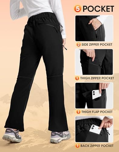 INYOTRAK Womens-Snow-Ski-Pants-Fleece-Lined-Water-Resistant Insulated Thermal Flare Warm for Snowboard Winter Hiking black M - Thumbnail 6