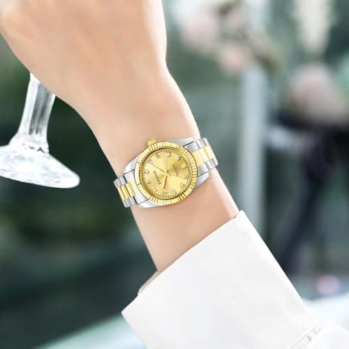 KNISKRED Classic Watch for Women with Crystal Accented and Solid Stainless Steel Band Ladies Dress Watch Water Resistant (Silver Gold) - Thumbnail 2