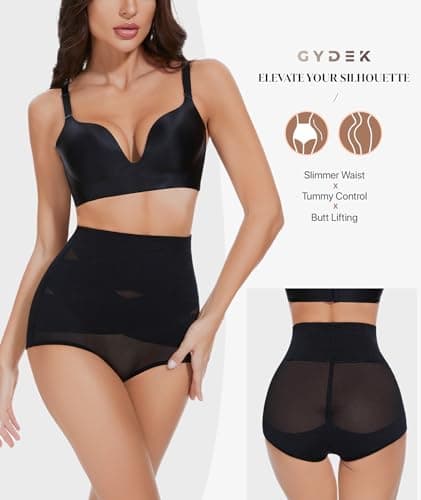GYDEK Tummy Control Shapewear Panties for Women-High Waisted Body Shaper Underwear Shapewear Seamless Girdle Panty Black - Thumbnail 2