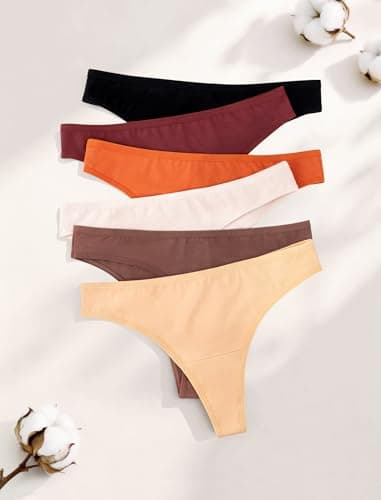 ANSUKOO Cotton Thong Underwear for Women 6 Pack,Ladies Comfortable Panties,Woman Breathable Soft Panty Tangas,Mid Rise Undies Assorted - Thumbnail 6