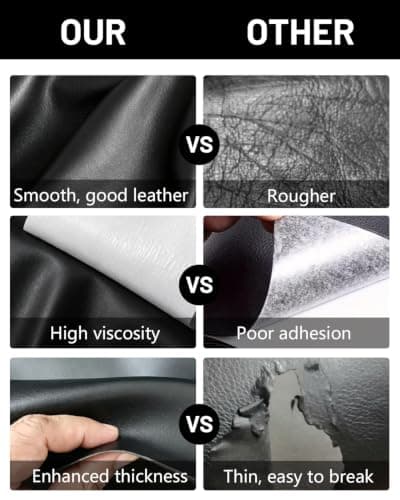 BOUYEER Leather Repair Patch Tape Kit,Self Adhesive Leather Repair for Sofa，Car Seat,Office Chair,Furniture,Jacket,Waterproof Strong Adhesive Vinyl Repair Kit. 23 in x 79 in,Fine Grained Black - Thumbnail 4