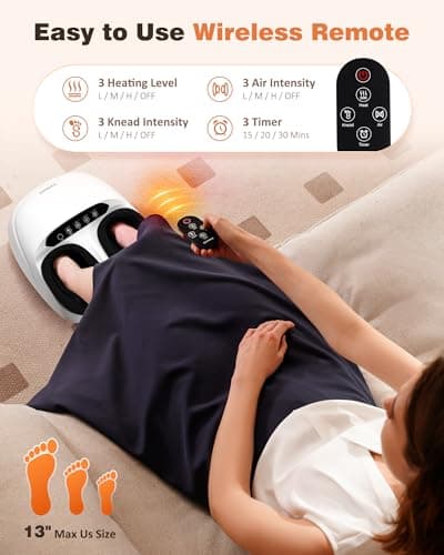 Shiatsu Foot Massager Machine with Heat & Remote, 2026 Upgraded Deep Kneading Feet Massager for Plantar Fasciitis & Neuropathy, 3 Heat Levels, Multi-Mode Massage, Auto-Off Timers, Gifts for Women Men - Thumbnail 2