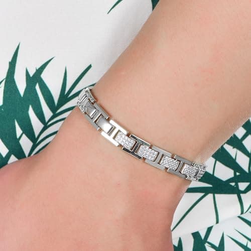 TRENDOLLA Mens Stainless Steel Bracelet, 7.5/8 inches Dainty Hiphop Cuban Link Chain Bracelet White Gold and 14K Gold Plating (Style02-White Gold) - Thumbnail 2