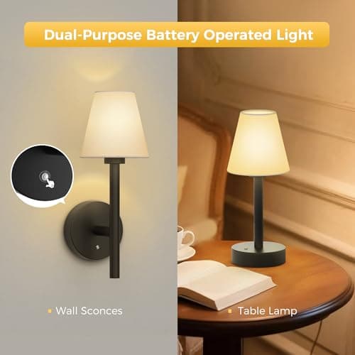 L LOHAS LED Battery Operated Wall Sconce & Table Lamp Set of 2, 10000mAh Battery Powered Dimmable Wall Lamp with App, 15 DIY Color, Wireless Sconces Wall Decor for Living Room, Bedroom, Black - Thumbnail 4