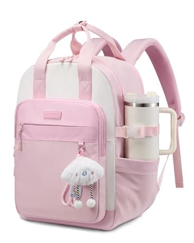LOVEVOOK School Backpacks for Teen Girls Fits 15.6" Laptop, Lightweight Middle High School Bookbag with Large Bottle Holder for Kids, 30L Cute College Backpacks for Students Back to Schools,Pink