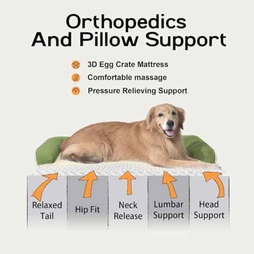 Large Dog Bed Orthopedic Washable - Removable Waterproof Cover Bed Pet - XXXL Large Big Dogs - Memory Foam - Couch Sofa with Removable Bolster - Grass Green Dog Bed - Thumbnail 2