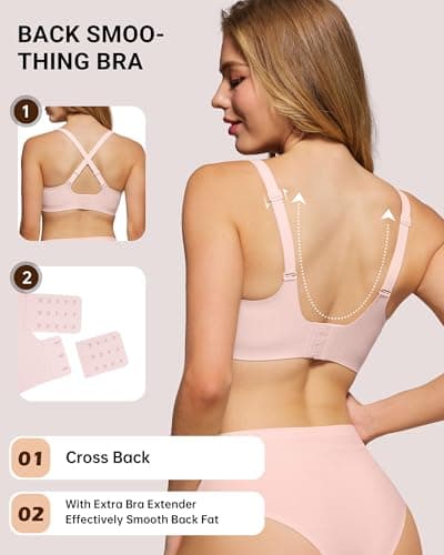 HORISUN Comfortable Seamless Full Coverage Bra for Women Wireless Bras with Soft Support Regular and Plus Size (Pink 38B) - Thumbnail 3