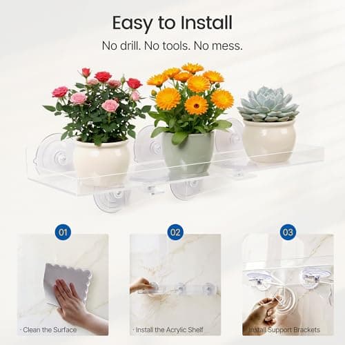 Leafory 2PCS Window Plant Shelves, 15.7 X 5.9inch Clear Acrylic Floating Shelf Strong Suction Cup Plant Holder with Bracket, Window Shelf for Plants Indoor - Thumbnail 4