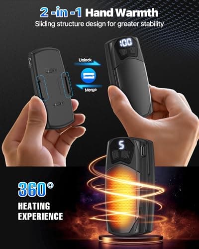 Kesguar Hand Warmers Rechargeable 2 Pack - 6000mAh Electric AI Handwarmers, LED Display & 5-Level Heating, 20Hrs Long Lasting, 2-in-1 Portable Heater, Gifts for Valentine's Day/Golf/Hunting - Thumbnail 5