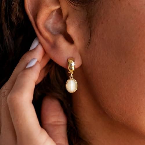 Trendy Gold Dangle Earrings for Women,14K Gold Plated Drop Earring Huggie Chunky hoop Earrings With Bezel-Set Statement Cat Eye Charm Lightweight Hypoallergenic Jewelry Accessories Gifts for Women - Thumbnail 2
