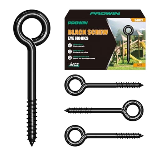 Prowin Heavy Duty Black Screw Eye Hooks, 4PCS M10 5.59 Inch Self Tapping Eyelet Bolts, Strong Eye Screws for Wood, Cables & Wire Securing, Indoor & Outdoor Heavy Duty Use - Image 1
