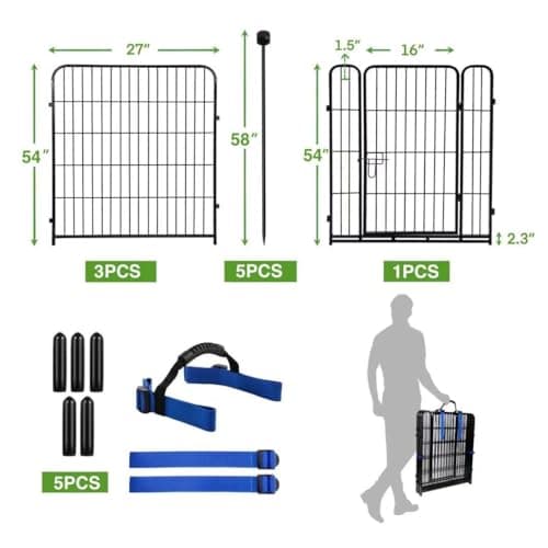 ADAVIN Tall Garden Fence Wide Door Low Threshold, 54 inch High 4 Panels Total 8.8 Ft(L), Black Heavy Duty Metal Outdoor Dog Fence for Yard or Camping, Garden Fencing Animal Barrier - Thumbnail 4