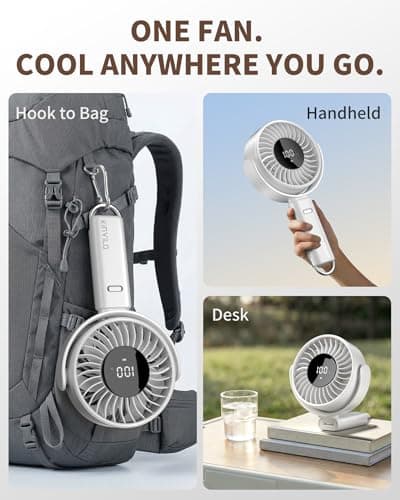 KinYiLO 6 Inch Large Handheld Fan, 6000mAh Portable Fan with 100 Speed Levels, Strong Airflow Personal Fan, 5-30 Hours Working Time, 135° Foldable Hand Fan for Travel Camping Outdoor Office (White) - Thumbnail 5