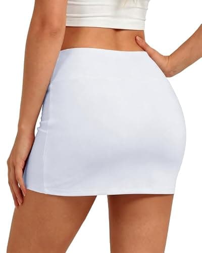 keriffe Women's Mini Skirt Y2K Sexy Club Skirts Stretchy Bodycon Skorts Athletic Tennis Golf White - Thumbnail 2