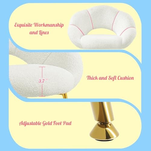 SUPPNEED Home Office Desk Vanity Chair: Petal Cute Comfy Accent Makeup Chair with Back Arms Modern Comfortable Metal Aesthetic Make Up Chairs for Girls Women Gold & White - Thumbnail 6