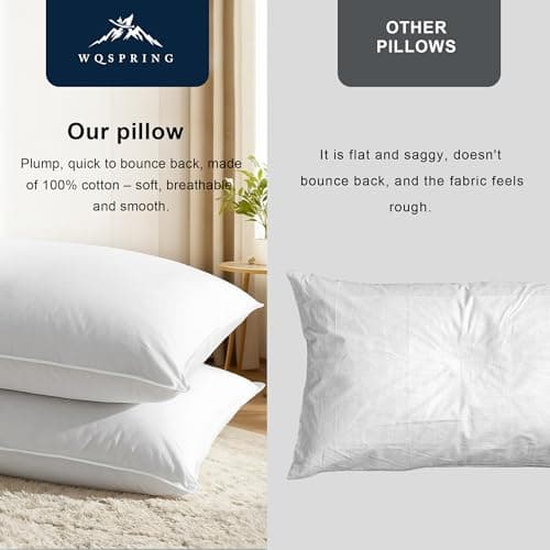 ALPSWAN Goose Down Pillow, Hotel Quality with Feather Fill, 750 Fill Power King Size - 2 Pack with Pillowcase for Master Bedroom, Support for Back, Side, Stomach Sleepers (King) - Thumbnail 6