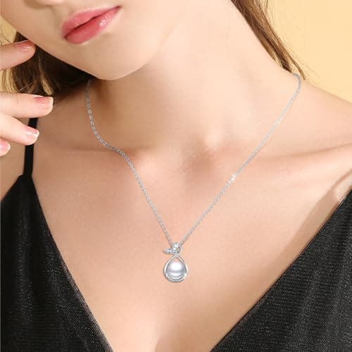 Sebina Pearl Pendant Necklace for Women,925 Sterling Silver Pendant Jewelry,Anniversary Christmas Birthday Valentines Gifts for Wife, Mom, Dauhter, Girlfriend,Her - Thumbnail 2