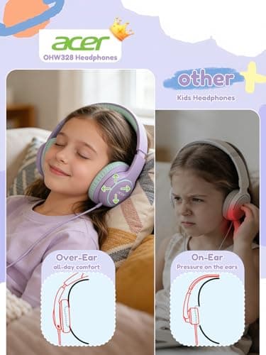 Acer Kids Headphones Wired for School - Over Ear Design, 85/94dB Safe Volume Limit, 3.5mm Jack Foldable Headphones for Toddler Boys Girls Classroom Yoto Player Chromebook Travel Purple Green - Thumbnail 2
