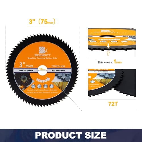 HSS Circular Saw Blade 3inch - BRSCHNITT 5pcs 72T 10mm Bore Cutting Discs for Wood, Copper, Aluminum, Plastic and Soft Metal - Thumbnail 2