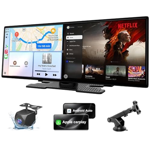 25HOURS 11'' Wireless Carplay Screen with Net-Flix YouTube Apps and Backup Camera, Upgraded in-Cell HD Touchscreen with CarPlay & Android Auto, WiFi, GPS Navigation Voice Assistant for All Vehicles