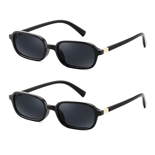 FEISEDY 2 Pack Retro Rectangular Sunglasses for Women Men 90s Small Vintage Fashion Square Sunnies B0282 - Image 1