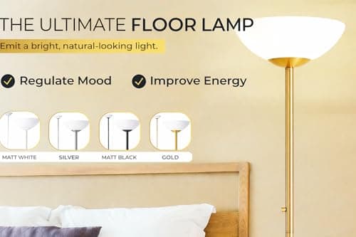 Modern Floor Superlamp 10000 Lumen - LED 75W, Dimmable 5 Changing Color, 85 CRI All Around Light, Tall Corner Standing Lamp with Cement Base and Acrylic Shade, Glare Free UpLight Kit Ready - White - Thumbnail 5