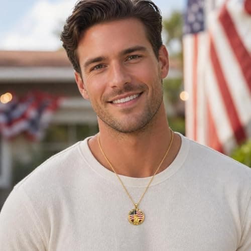 USA 250th Anniversary Necklace for Men Women, 1776 2026 Commemorative Pendant, 18K Golden Plated Brass Statue of Liberty American Flag Necklace with Stainless Steel Chain, Patriotic Jewelry Gift (Golden-USA) - Thumbnail 3