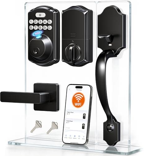 Veise VE012W-H WiFi Smart Front Door Lock Set, Built-in WiFi, App Remote & Voice Control, Fingerprint Keyless Entry Smart deadbolt with Handle, Backlit Keypad, Auto Lock, IP55 Waterproof, Matte Black - Image 1