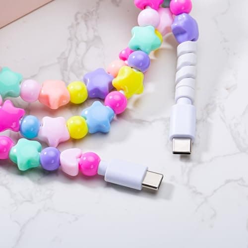 ComfyBay 3.3FT USB C to USB C Charging Cable, 60W Acrylic Stars Beaded Charger Cord, Compatible with Samsung Galaxy, iPhone 16/15, iPad, and More - Thumbnail 2
