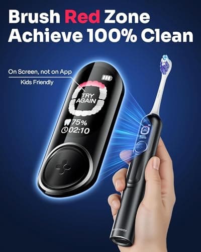 SAKYPRORAL AI Electric Toothbrush w/ 6 Brush Heads, Smart Sonic Toothbrush for Adults Kids Teens, 150-Day Rechargeable Battery, Whitening Real-Time Brushing Map, Travel Case (G5S) - Thumbnail 3