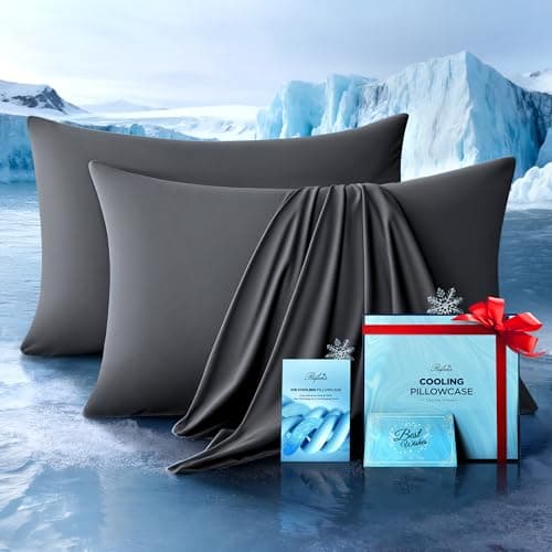 Ultra-Chill Cooling Pillowcase Set of 2 for Hot Sleepers, Softer Than Silk Pillow Cases for Protecting Hair & Skin, Breathable Bed Pillow Covers w/Zipper, Gifts for Women Men(Dark Gray, Queen) - Image 1