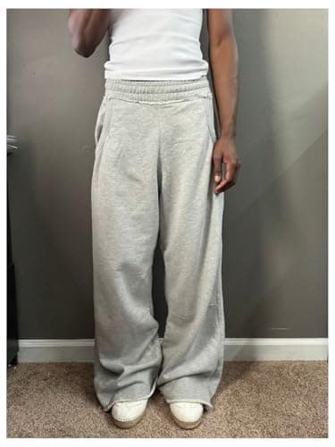 VIPWOLF Men's Stacked Baggy Sweatpants Drawstring Waist Straight Leg Track Pants Streetwear Grey Baggy Medium - Thumbnail 2