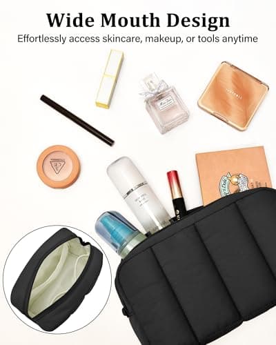 oscaurt Makeup Bag Cosmetic Bag Travel Toiletry Bag for Women Puffy Padded Cosmetic Pouch Purse Wide-open Makeup Organizer Case Travel Essentials - Thumbnail 5